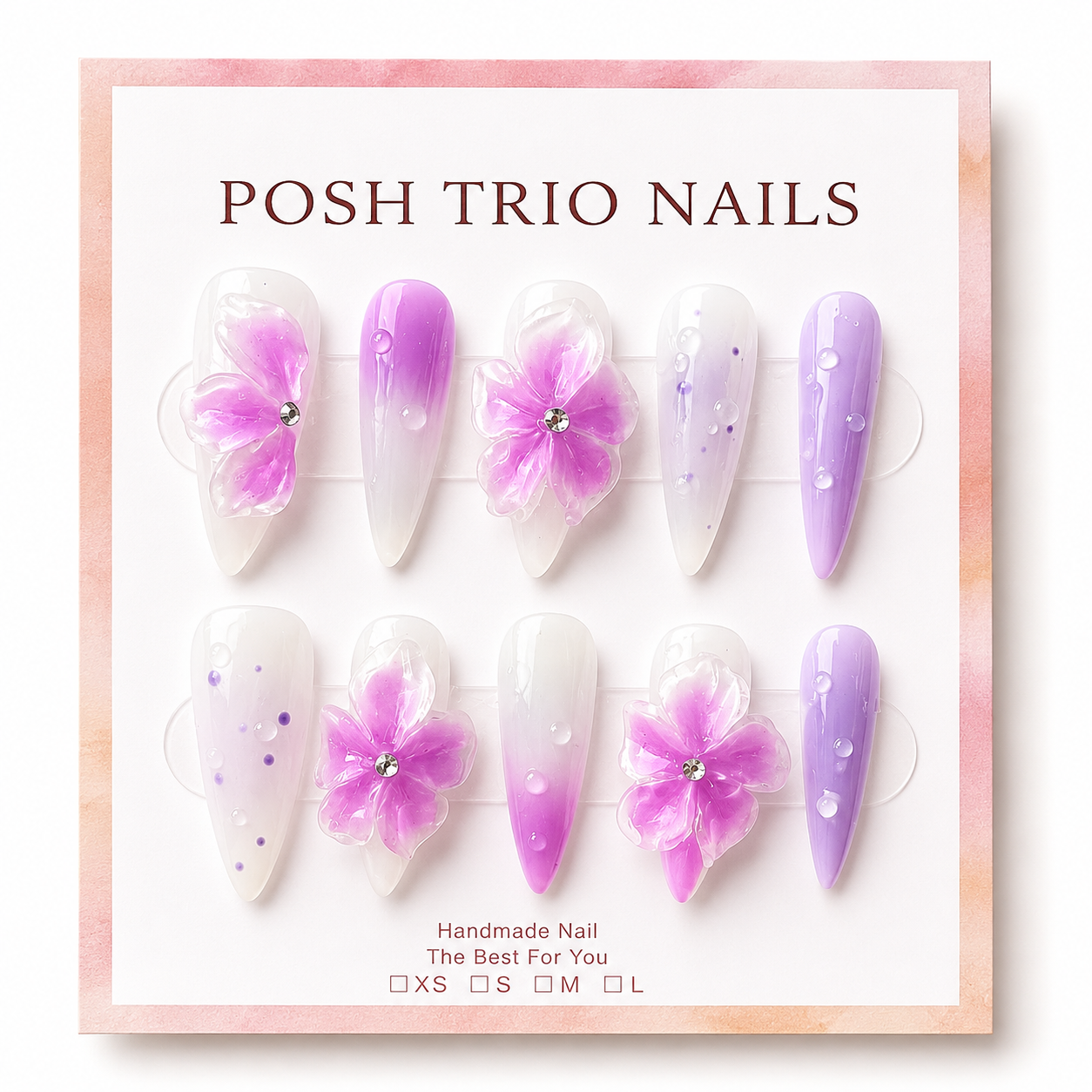 Posh Trio Handmade Pink Lavender 3D Flower Press-On Nails
