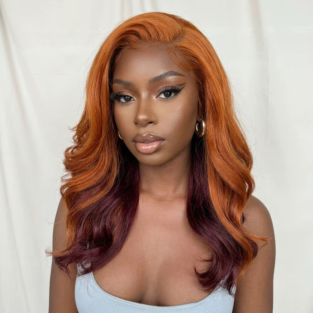 Posh Trio 20” Copper & Burgundy Glueless Lace Wig | 13x4