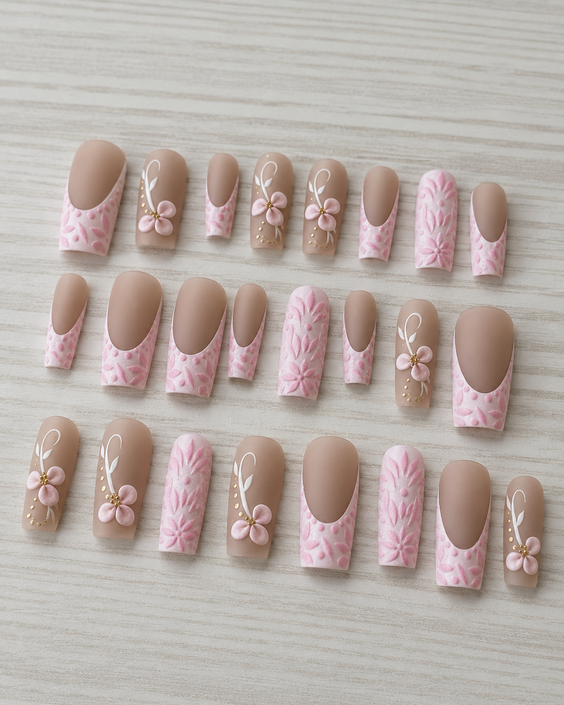 Posh Trio Classic Pink Floral Matte Press-On Nails