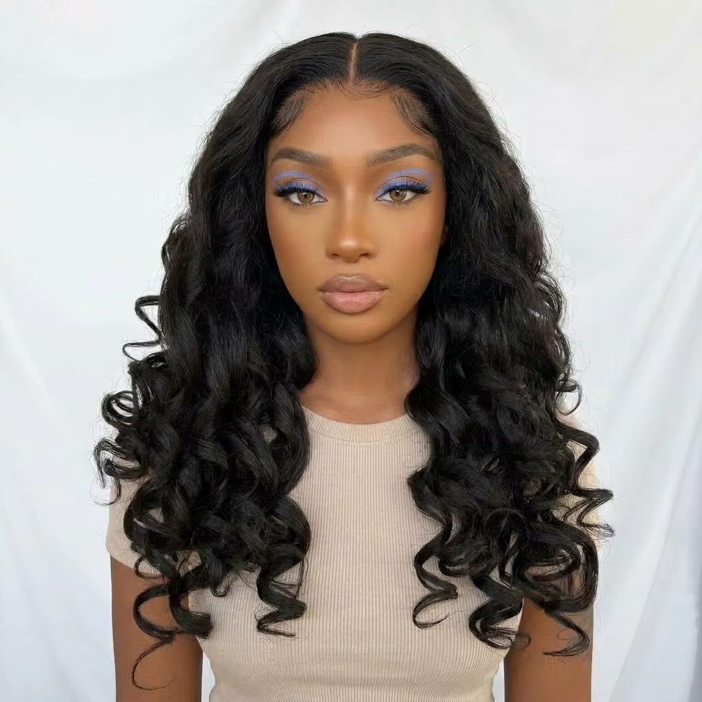 Posh Trio 20” Black Curly Human Hair Blend Glueless Lace Front Wig | 13x4