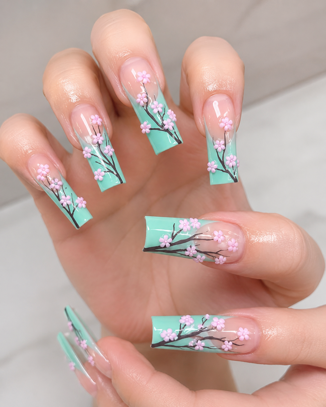 Posh Trio Classic Pastel Mint Blossom Press-On Nails