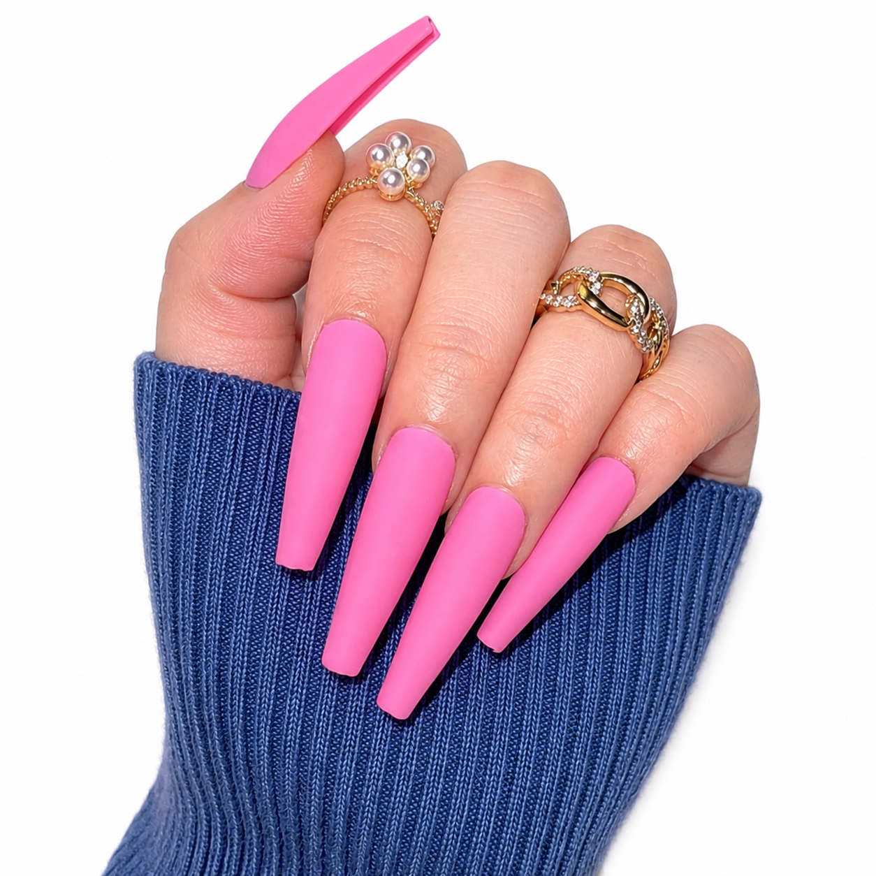 Posh Trio Hot Pink Matte Coffin Press-On Nails