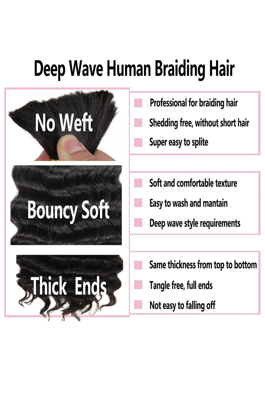 Posh Trio Bulk Boho Human Braiding Hair | Natural Black #1B Deep Wave