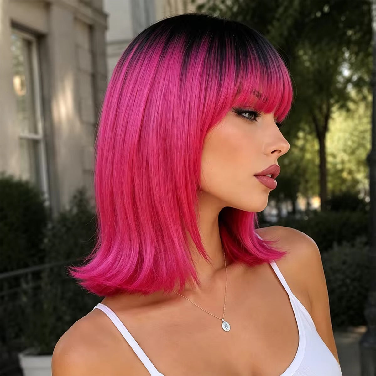 Posh Trio Pink Ombre Bob Synthetic Wig | 18” Heat-Resistant Fiber Wig