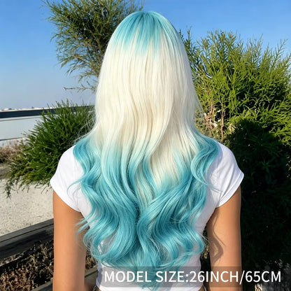 Posh Trio White & Blue Ombré Bang Wig | 26” Heat-Resistant Synthetic Wig