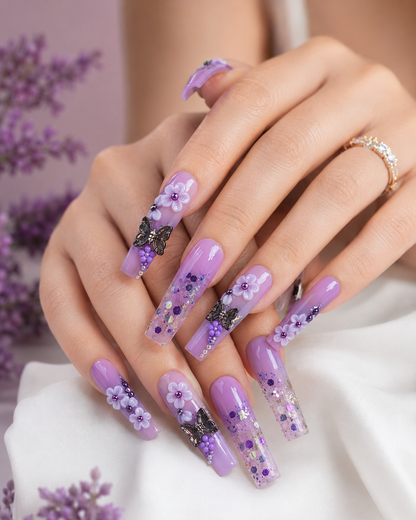 Posh Trio Premium Lavender Butterfly Bloom Press-On Nails