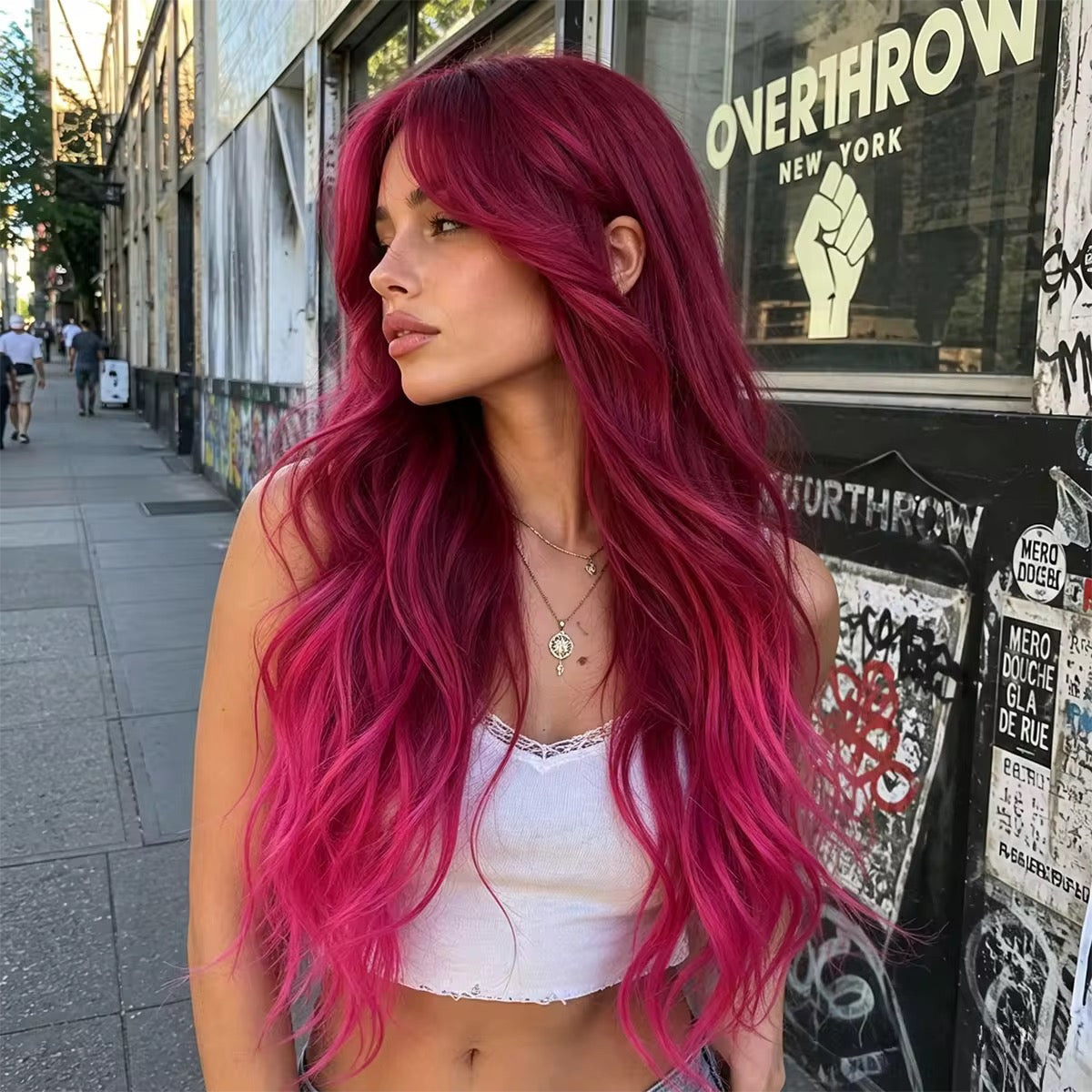 Posh Trio Red Pink Ombre Synthetic Wig | 26” Heat-Resistant Fiber Wig