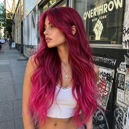 Posh Trio Red Pink Ombre Synthetic Wig | 26” Heat-Resistant Fiber Wig