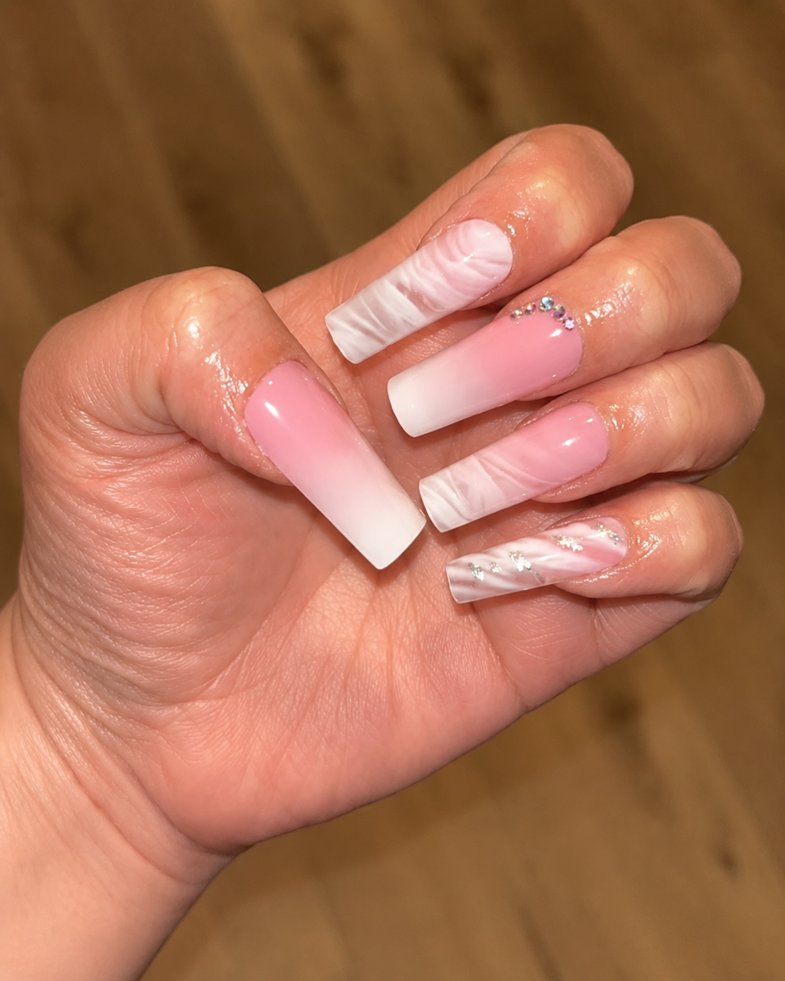 Posh Trio Pink Marble Floral Ombre Press-On Nails