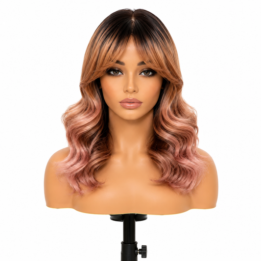 Posh Trio Rose Gold Bob Bang Wig | 12” Heat-Resistant Synthetic Wig