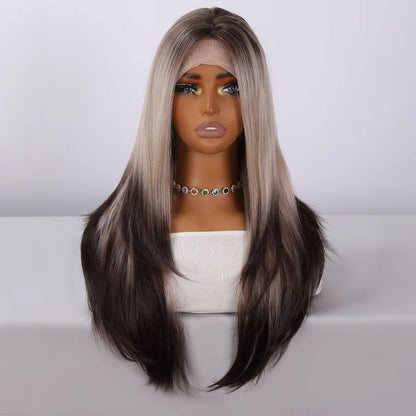 Posh Trio Beauty Ash Blonde & Espresso Ombré Lace Front Wig | 24” Synthetic