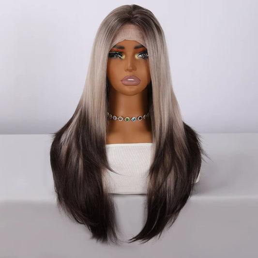 Posh Trio Beauty Ash Blonde & Espresso Ombré Lace Front Wig | 24” Synthetic