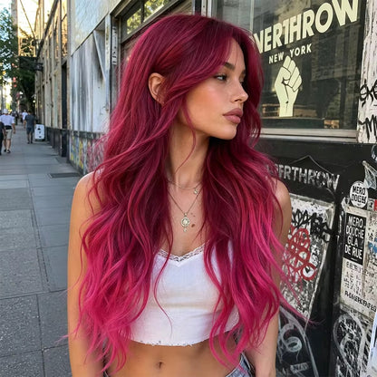 Posh Trio Red Pink Ombre Synthetic Wig | 26” Heat-Resistant Fiber Wig
