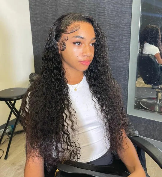 Goddess Wave Deep Wave 220% Density Glueless Lace Frontal Human Hair Wig | 5x5 or 13x4 | Natural Black
