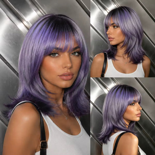Posh Trio Lavender Purple Bob Synthetic Wig | 14” Heat-Resistant Fiber Wig