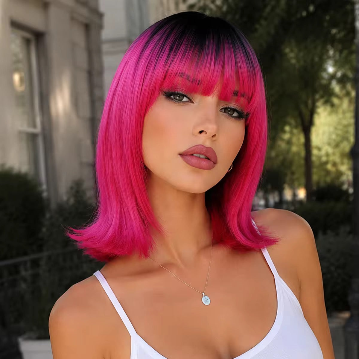 Posh Trio Pink Ombre Bob Synthetic Wig | 18” Heat-Resistant Fiber Wig