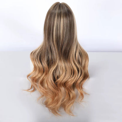 Posh Trio Beauty Golden Blonde Highlight 26” Synthetic Wig | Long Layered Wave