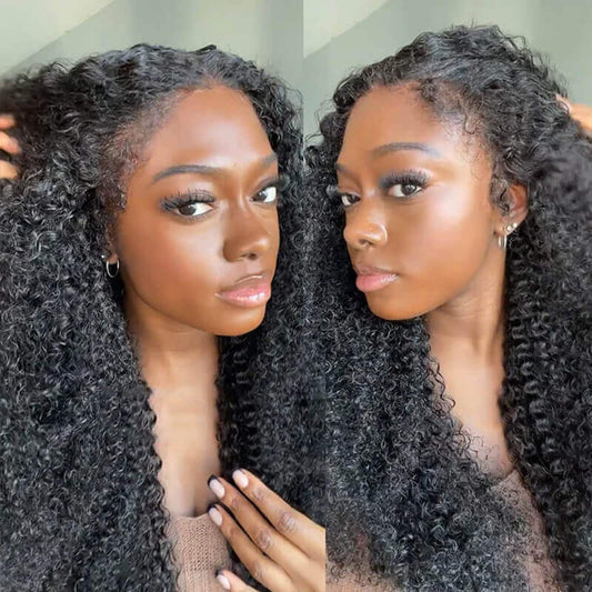 4C Edge Kinky Curly 360 Lace Front Glueless Human Hair Wig