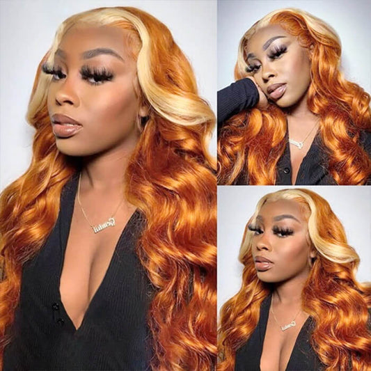 5x5 Lace Closure Body Wave Ginger Wig With Blonde Highlights