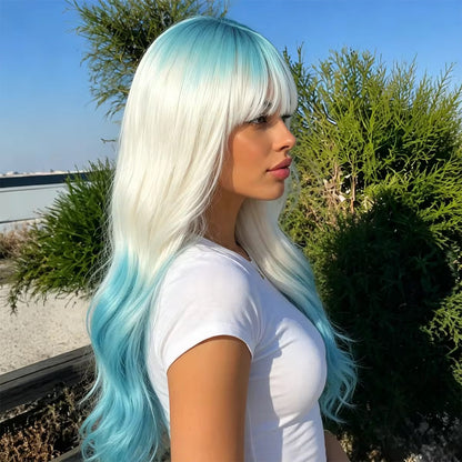 Posh Trio White & Blue Ombré Bang Wig | 26” Heat-Resistant Synthetic Wig