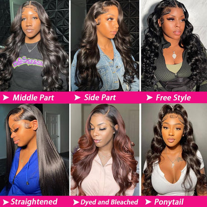 13x6 HD Lace Front Body Wave Virgin Hair Wig With Pre Bleached and Plucked Knots - Natural Black