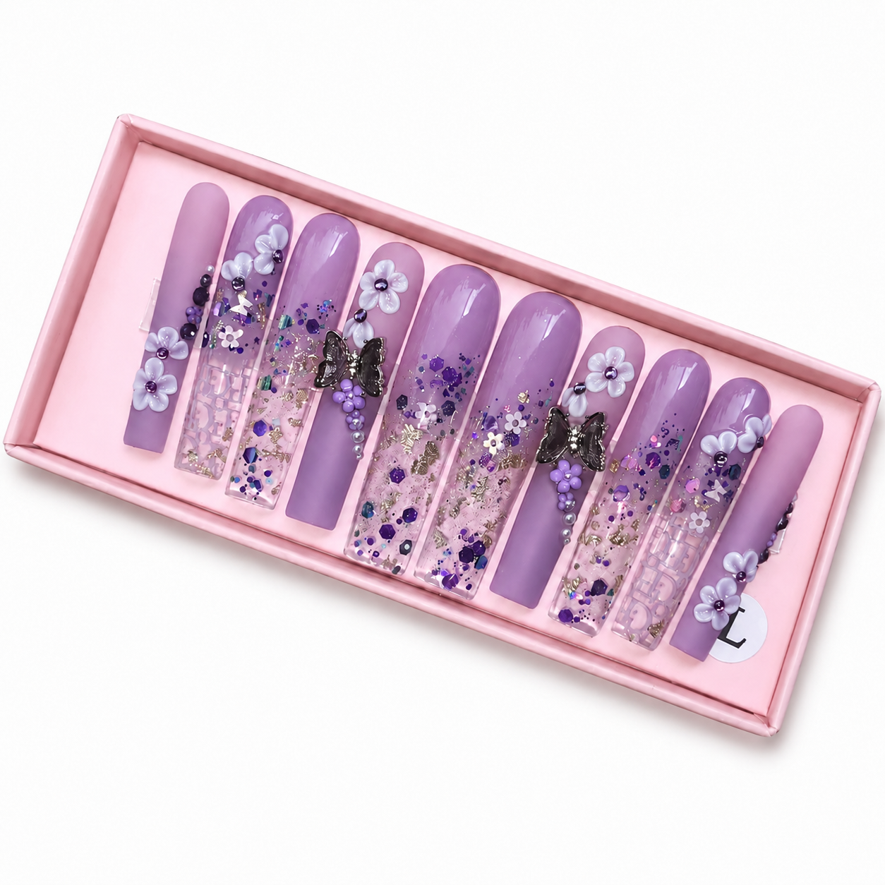Posh Trio Premium Lavender Butterfly Bloom Press-On Nails