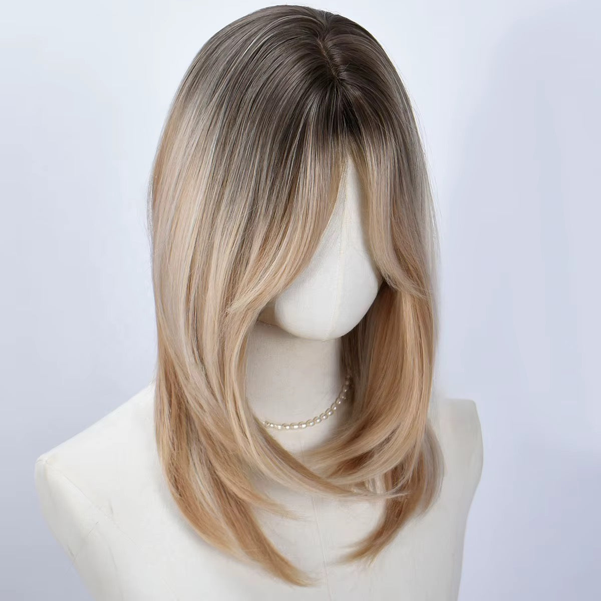 Posh Trio Beauty Layered Blonde Ombré Synthetic Wig | Dark Root Face-Framing Style