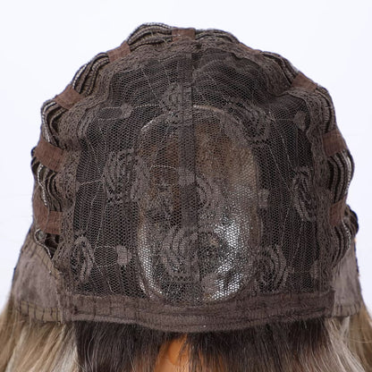 Sloane | 26” Highlighted Brown Wavy Synthetic Wig with Bangs