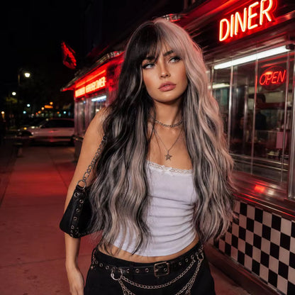 Posh Trio Black & Silver Ombre Synthetic Wig | 24” Heat-Resistant Fiber Wig