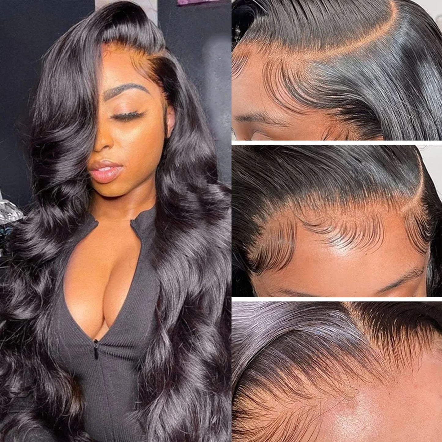 13x6 HD Lace Front Body Wave Virgin Hair Wig With Pre Bleached and Plucked Knots - Natural Black