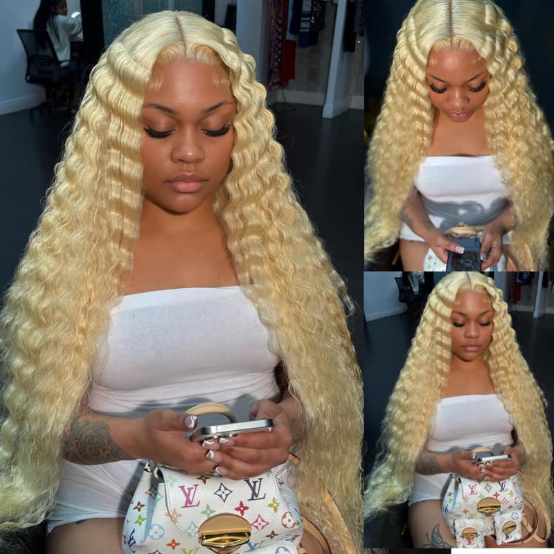 Posh Trio 220% Density 613 Deep Wave Human Hair Glueless Lace Frontal Wig | 5x5 or 13x4