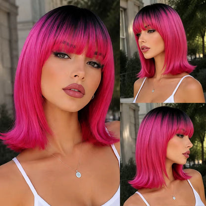 Posh Trio Pink Ombre Bob Synthetic Wig | 18” Heat-Resistant Fiber Wig
