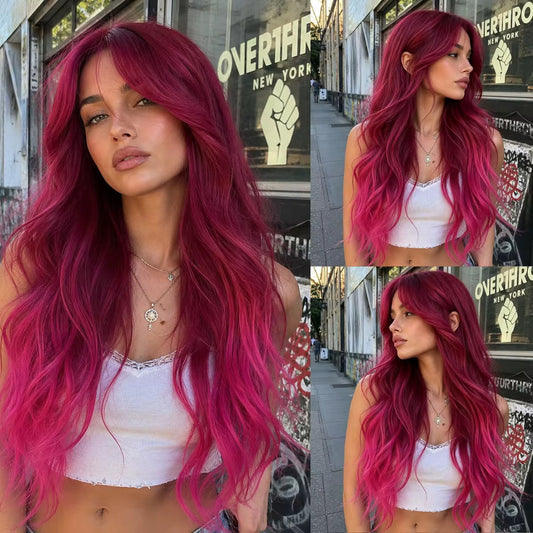 Posh Trio Red Pink Ombre Synthetic Wig | 26” Heat-Resistant Fiber Wig