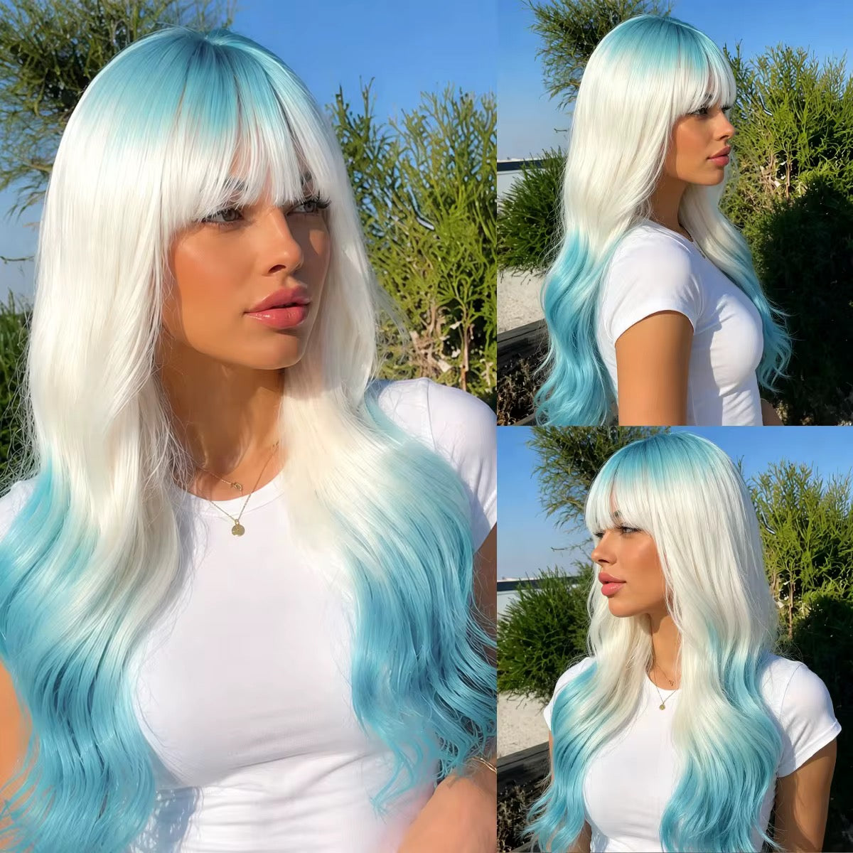 Posh Trio White & Blue Ombré Bang Wig | 26” Heat-Resistant Synthetic Wig