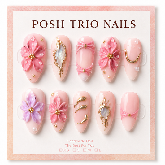 Posh Trio Sakura Pink Medium Almond Shaped Press-On Nail Set