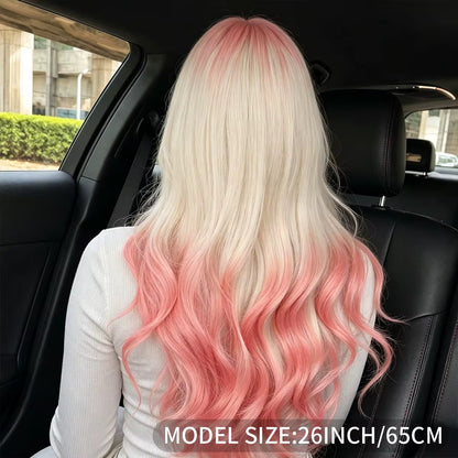 Posh Trio White & Pink Ombré Bang Wig | 26” Heat-Resistant Synthetic Wig