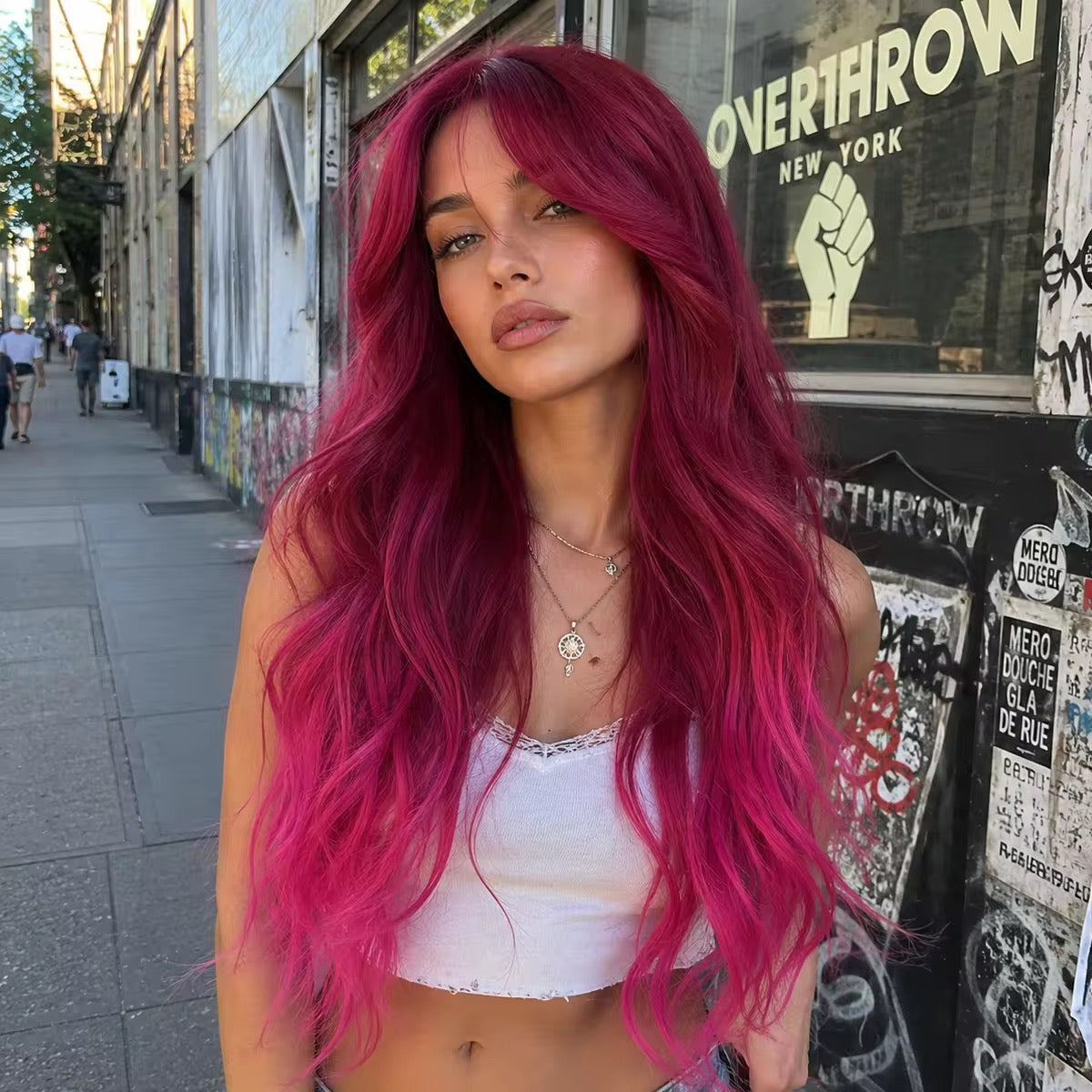 Posh Trio Red Pink Ombre Synthetic Wig | 26” Heat-Resistant Fiber Wig