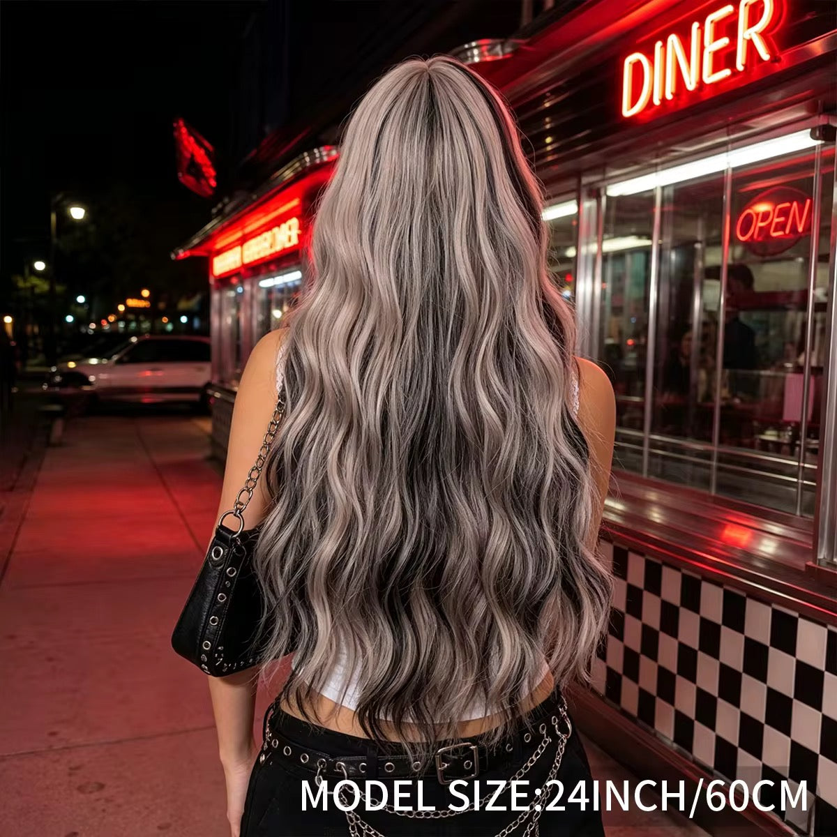 Posh Trio Black & Silver Ombre Synthetic Wig | 24” Heat-Resistant Fiber Wig