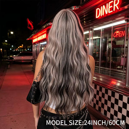 Posh Trio Black & Silver Ombre Synthetic Wig | 24” Heat-Resistant Fiber Wig