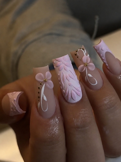 Posh Trio Pink Floral Matte Press-On Nails