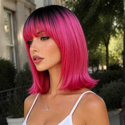 Posh Trio Pink Ombre Bob Synthetic Wig | 18” Heat-Resistant Fiber Wig