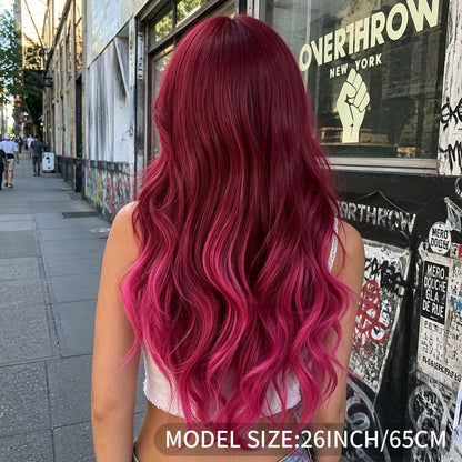 Posh Trio Red Pink Ombre Synthetic Wig | 26” Heat-Resistant Fiber Wig