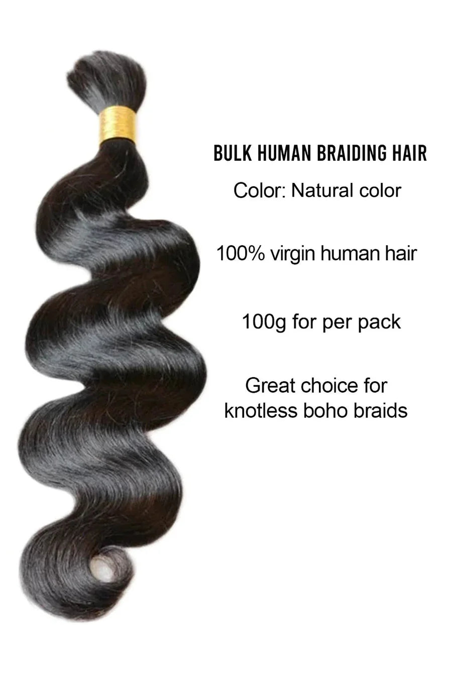 Posh Trio Bulk Boho Human Braiding Hair | Natural Black #1B Body Wave