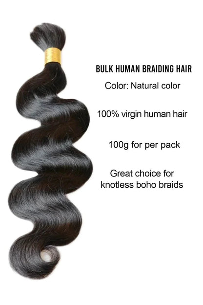 Posh Trio Bulk Boho Human Braiding Hair | Natural Black #1B Body Wave