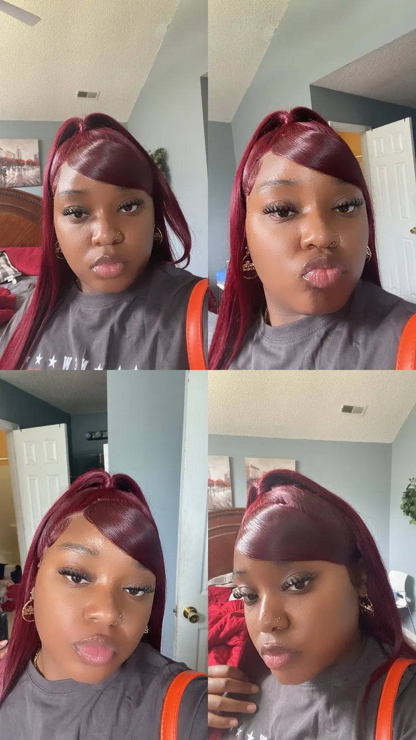 Posh Trio 220% Density 99J Straight Human Hair Glueless Lace Frontal Wig | 5x5 or 13x4