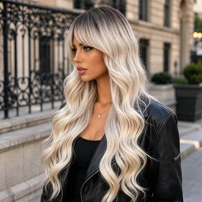 Posh Trio Platinum Blonde Body Wave Bang Wig | 26” Heat-Resistant Synthetic Wig