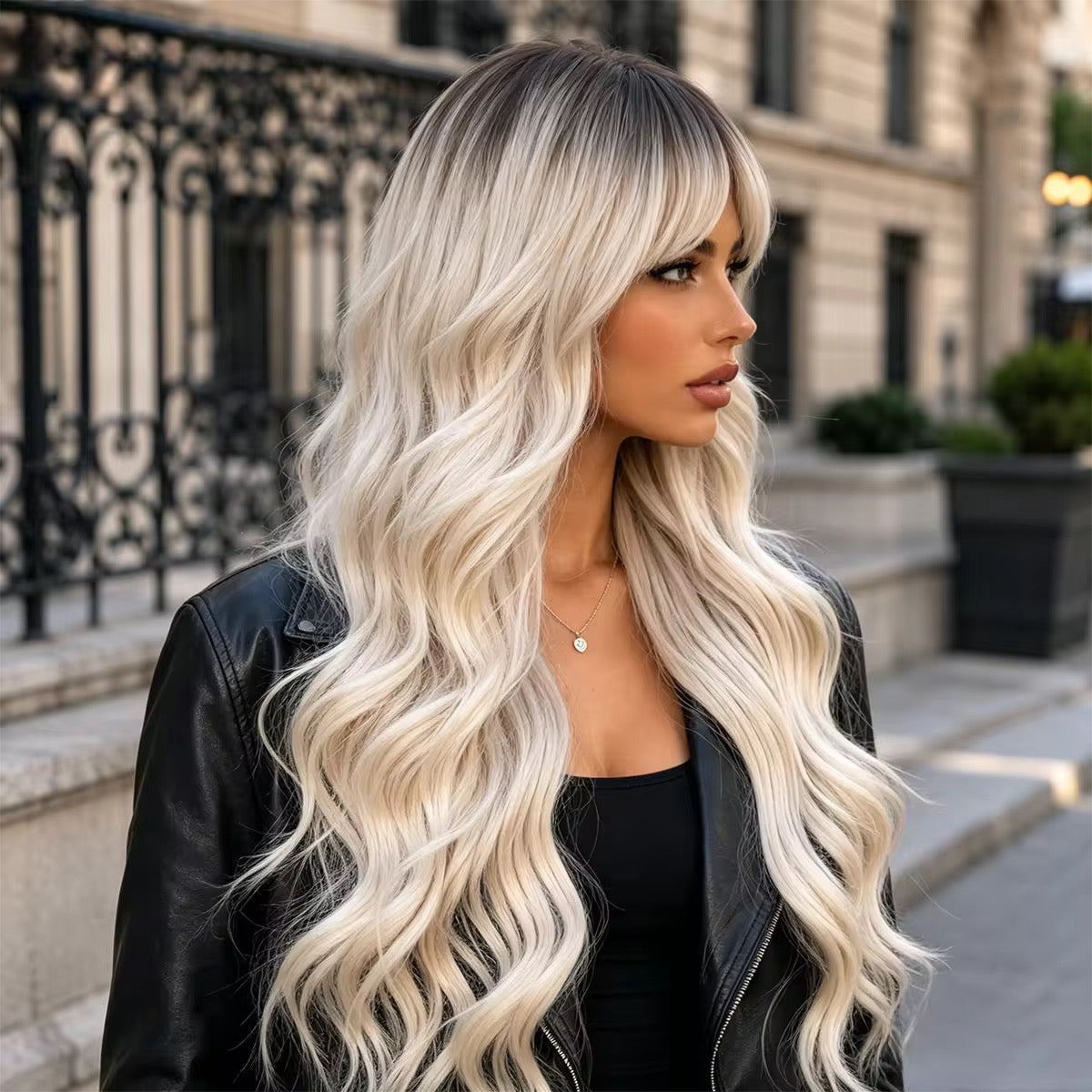 Posh Trio Platinum Blonde Body Wave Bang Wig | 26” Heat-Resistant Synthetic Wig