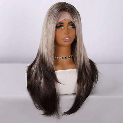 Posh Trio Beauty Ash Blonde & Espresso Ombré Lace Front Wig | 24” Synthetic