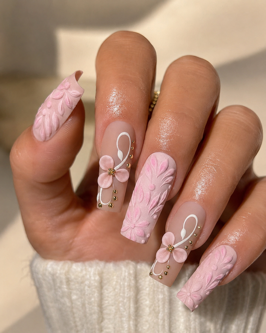 Posh Trio Classic Pink Floral Matte Press-On Nails