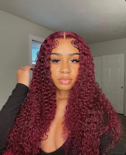 Posh Trio 220% Density 99J Deep Wave Human Hair Glueless Lace Frontal Wig | 5x5 or 13x4
